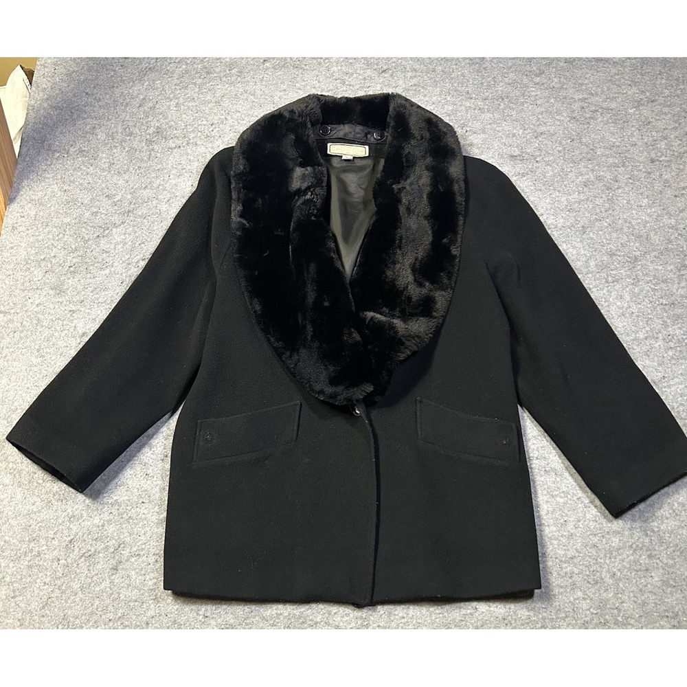 VTG Cache d'Or (Mansfield) Cashmere/Wool Coat Removable Faux Collar Glam L 12 - Picture 2 of 16